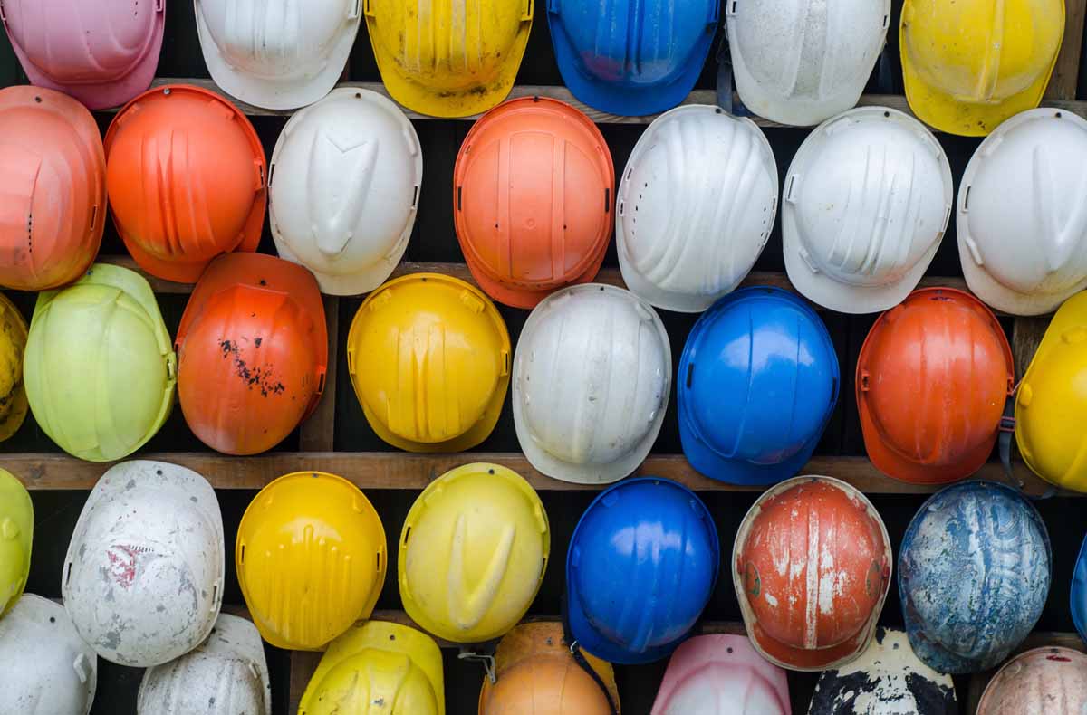 Safety helmets on a water distribution network construction site